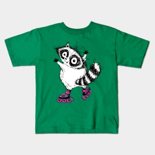 A Cute Little Raccoon on Some Sweet Blades Kids T-Shirt